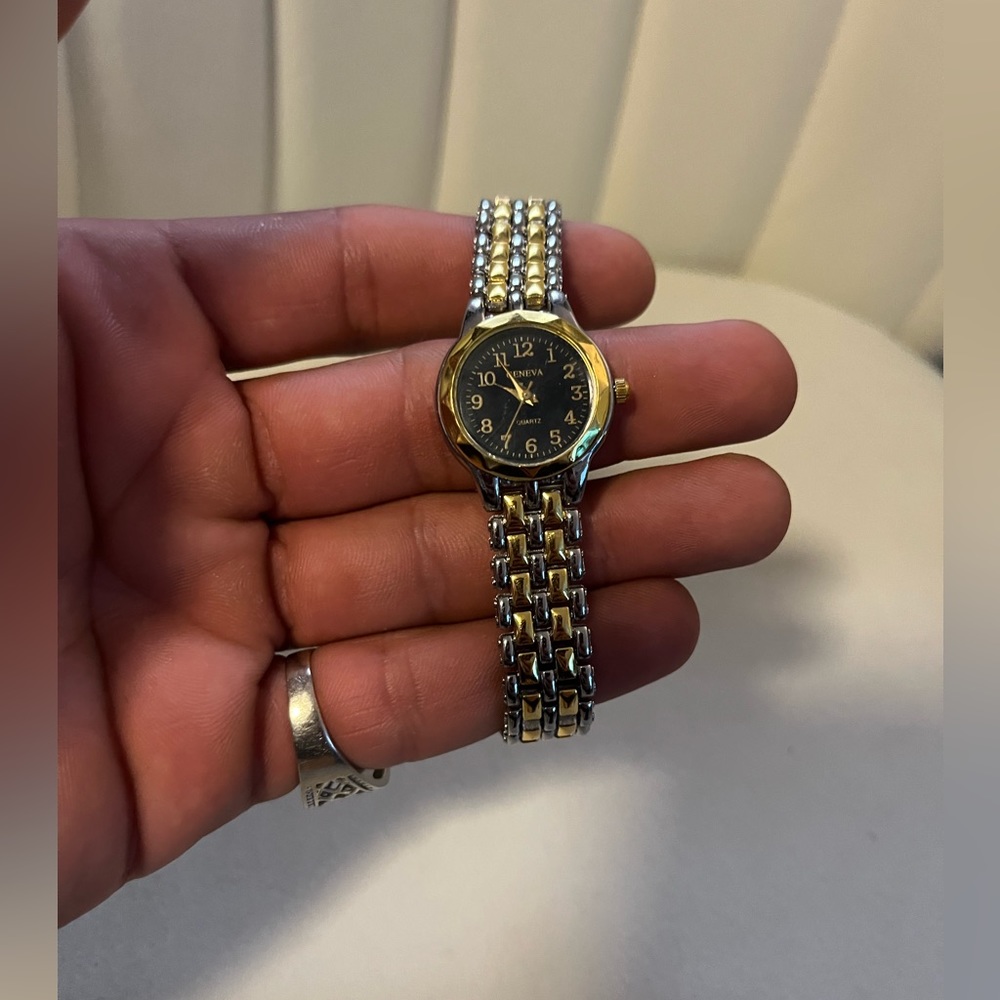 Geneva dark blue quartz two tone women’s wristwatch